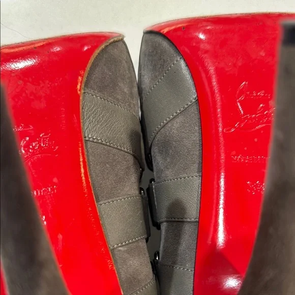 Christian Louboutin Gray Heeled Boots with Strappy Design